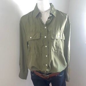 Banana Republic Olive Button Down Shirt all silk small